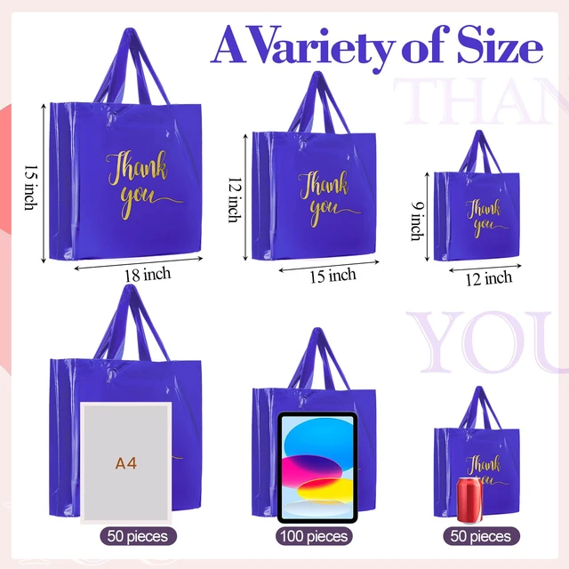 Alt view image 2 of 6 - 200 Pcs Thank You Shopping Bags with Handle,Purple Plastic Retail Packets for Small Business, Boutique Shops, 3 Sizes 9x12 12x15 15x18 in, Merchandise Packaging with Handles