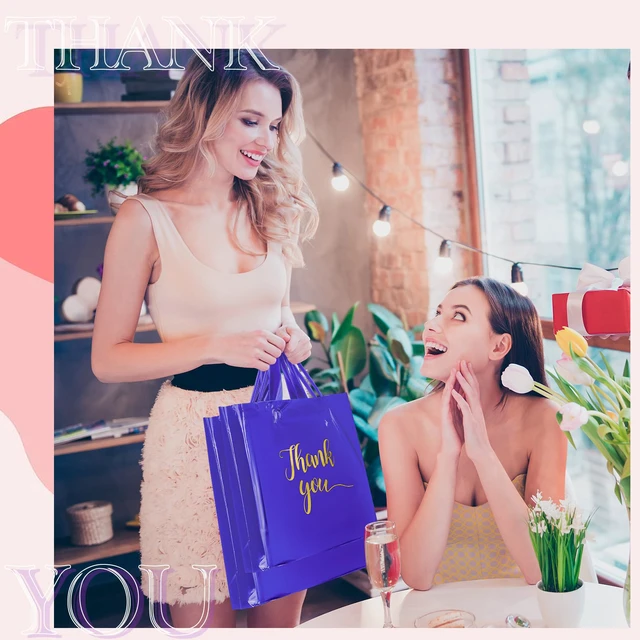 Alt view image 6 of 6 - 200 Pcs Thank You Shopping Bags with Handle,Purple Plastic Retail Packets for Small Business, Boutique Shops, 3 Sizes 9x12 12x15 15x18 in, Merchandise Packaging with Handles