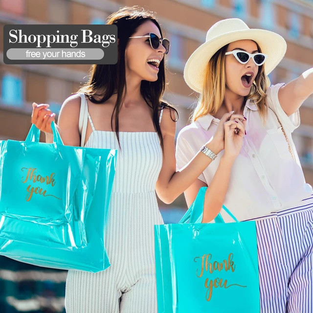 Alt view image 6 of 6 - 200 Pcs Thank You Shopping Bags with Handle,Sky Blue Plastic Retail Packets for Small Business, Boutique Shops, 3 Sizes 9x12 12x15 15x18 in, Merchandise Packaging with Handles