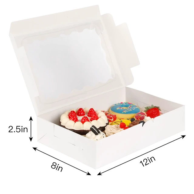 Alt view image 2 of 7 - 24pcs Cookie Boxes with Window, 12x8x2.5 In White Bakery Boxes Food-Grade Treat Boxes, Dessert Boxes Ideal for Chocolate Covered Strawberries,Muffins, Donuts, Pastries and More
