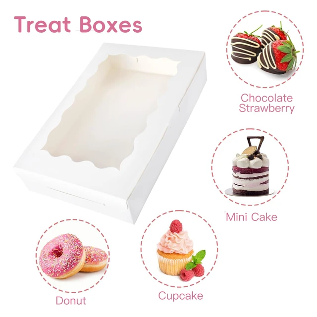 Alt view image 3 of 7 - 24pcs Cookie Boxes with Window, 12x8x2.5 In White Bakery Boxes Food-Grade Treat Boxes, Dessert Boxes Ideal for Chocolate Covered Strawberries,Muffins, Donuts, Pastries and More