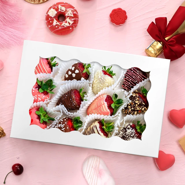 Alt view image 5 of 7 - 24pcs Cookie Boxes with Window, 12x8x2.5 In White Bakery Boxes Food-Grade Treat Boxes, Dessert Boxes Ideal for Chocolate Covered Strawberries,Muffins, Donuts, Pastries and More
