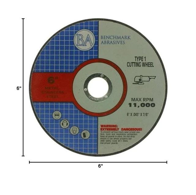 Alt view image 7 of 7 - 6" Aluminum Oxide Type 1 Cut Off Wheels, 25-Count For Metal and Stainless Steel, 0.045" Thick, 7/8" Arbor, Angle Grinder Cutting Disc, Thin Kerf