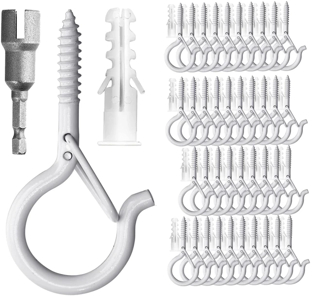 Main image of 40 Pack Screw Hooks for Hanging Plants Outdoor Lights(White) Christmas Seasonal Lighting, Heavy Duty 2.2 Inch Eye Hook Cup Ceiling Hook Q-Hanger for Patio, Wall Wood Ceiling Deck Mount