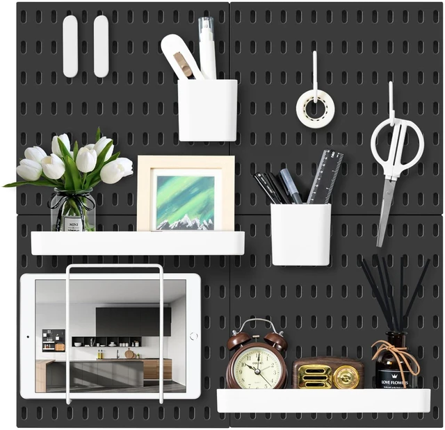 Main image of Pegboard Combination Wall Organizer Kit 22" x 22", Black 4 Pieces Pegboards and 17 Accessories, Wall Mount Display Peg board Panel Kits for Bedroom, Home, Office, Bathroom