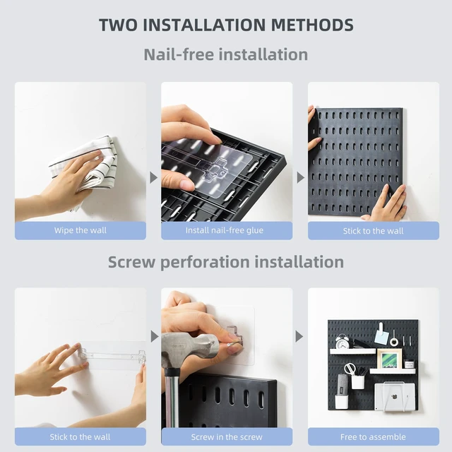 Alt view image 4 of 7 - Pegboard Combination Wall Organizer Kit 22" x 22", Black 4 Pieces Pegboards and 17 Accessories, Wall Mount Display Peg board Panel Kits for Bedroom, Home, Office, Bathroom