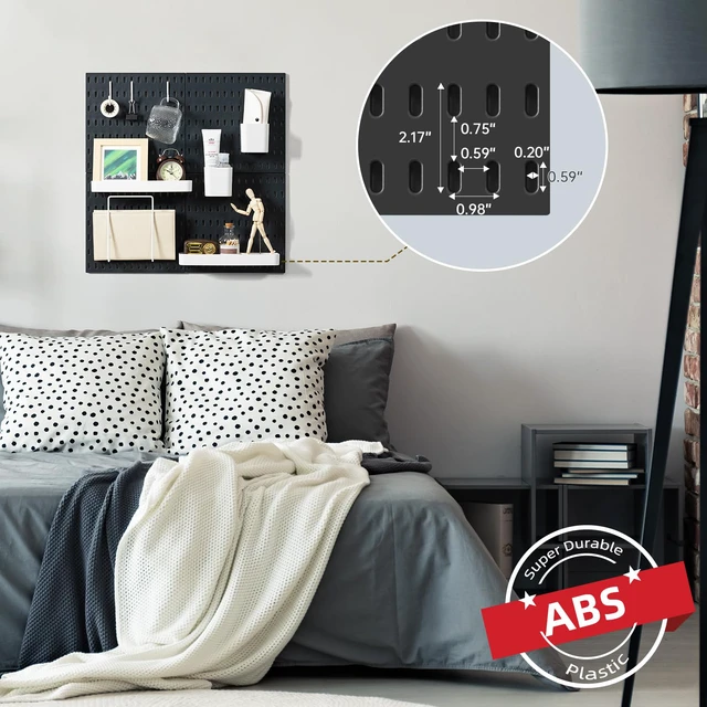 Alt view image 5 of 7 - Pegboard Combination Wall Organizer Kit 22" x 22", Black 4 Pieces Pegboards and 17 Accessories, Wall Mount Display Peg board Panel Kits for Bedroom, Home, Office, Bathroom