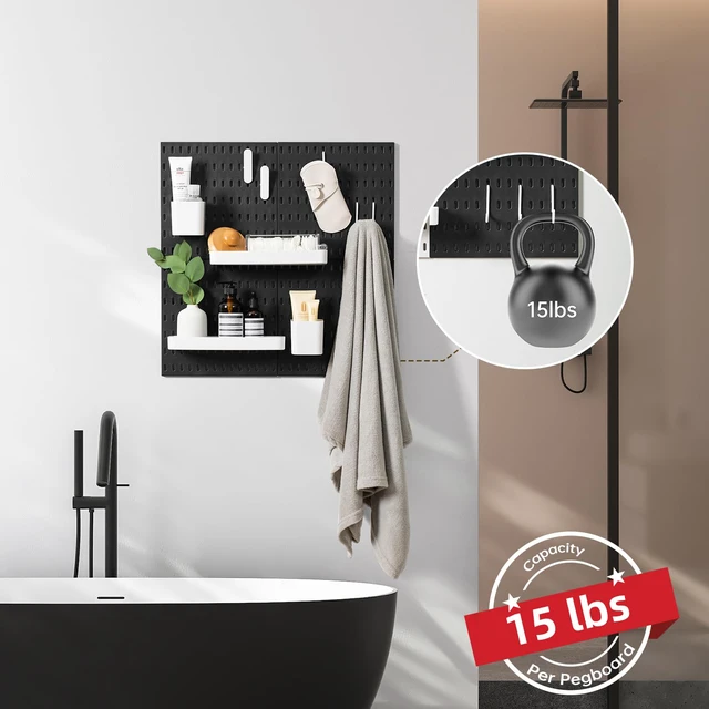 Alt view image 6 of 7 - Pegboard Combination Wall Organizer Kit 22" x 22", Black 4 Pieces Pegboards and 17 Accessories, Wall Mount Display Peg board Panel Kits for Bedroom, Home, Office, Bathroom
