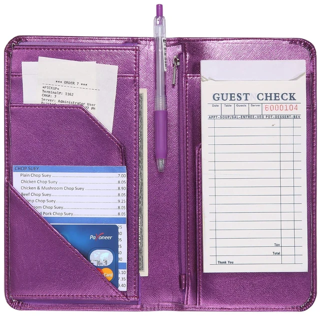 Main image of 4.7 X 9 Metallic Purple Server Book with Zipper Pocket Bling Waitress Book with Money Pocket and Magnetic Closure, Restaurant Waitstaff Organizer Fit Server Apron with High Volume Pocket