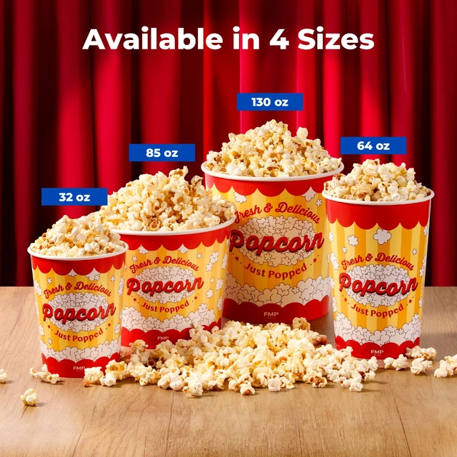 Alt view image 3 of 7 - 25 Pack Large Popcorn Buckets Disposable, 130 Oz Yellow and Red Paper Popcorn Containers Tubs for Home and Theater Movie Night