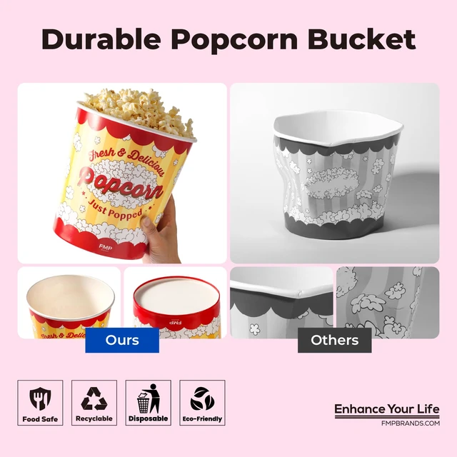 Alt view image 5 of 7 - 25 Pack Large Popcorn Buckets Disposable, 130 Oz Yellow and Red Paper Popcorn Containers Tubs for Home and Theater Movie Night