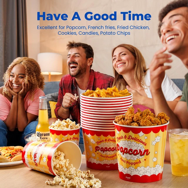 Alt view image 6 of 7 - 25 Pack Large Popcorn Buckets Disposable, 130 Oz Yellow and Red Paper Popcorn Containers Tubs for Home and Theater Movie Night