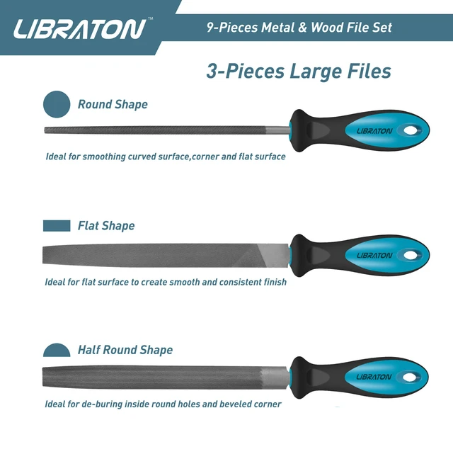 Alt view image 4 of 7 - Metal Files 9PCs, File Set for Metal, Needle Files, Files Rasps Flat, Round, Half-Round Files for Metalworking, Metal, Woodworking, Wood, Carpentry