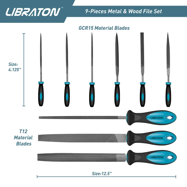 Alt view image 2 of 7 - Metal Files 9PCs, File Set for Metal, Needle Files, Files Rasps Flat, Round, Half-Round Files for Metalworking, Metal, Woodworking, Wood, Carpentry