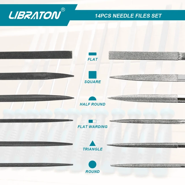 Alt view image 2 of 7 - Needle File Set, Diamond Needle File Set, 14PCS Small File Set 6 Diamond Files & 6 Carbon Steel Files with Wire Cutter, Steel Brush, Carry Bag, Jeweler File Tools for Soft Metal,Wood,Model