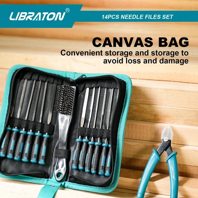 Alt view image 6 of 7 - Needle File Set, Diamond Needle File Set, 14PCS Small File Set 6 Diamond Files & 6 Carbon Steel Files with Wire Cutter, Steel Brush, Carry Bag, Jeweler File Tools for Soft Metal,Wood,Model