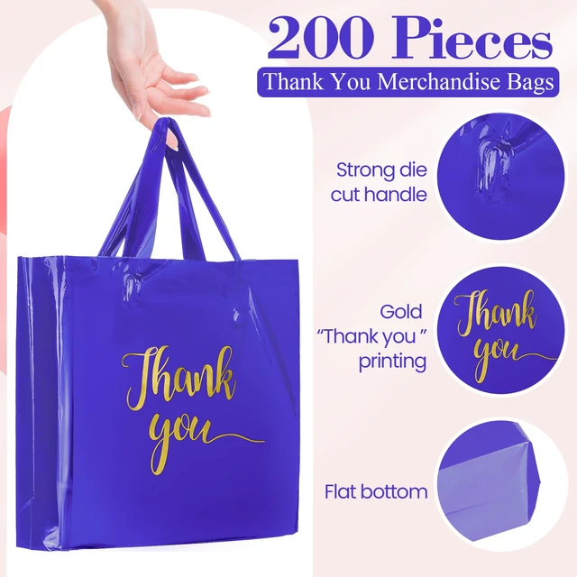 Alt view image 3 of 6 - 200 Pcs Thank You Shopping Bags with Handle,Purple Plastic Retail Packets for Small Business, Boutique Shops, 3 Sizes 9x12 12x15 15x18 in, Merchandise Packaging with Handles