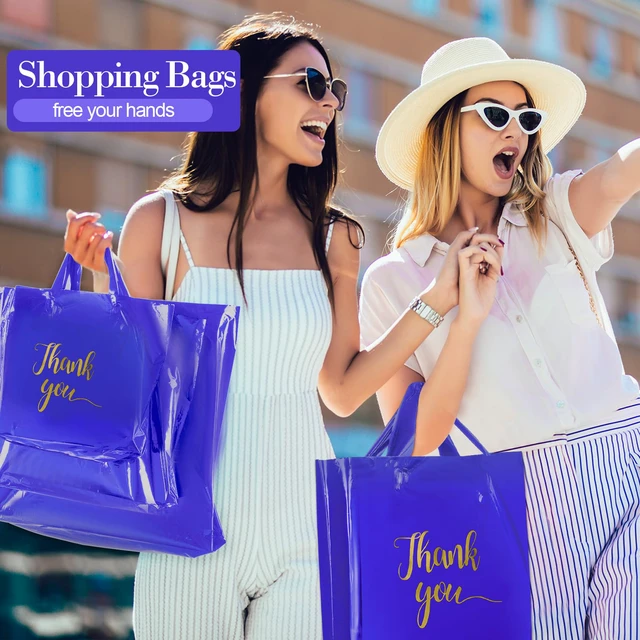 Alt view image 4 of 6 - 200 Pcs Thank You Shopping Bags with Handle,Purple Plastic Retail Packets for Small Business, Boutique Shops, 3 Sizes 9x12 12x15 15x18 in, Merchandise Packaging with Handles