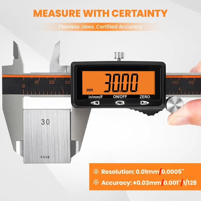 Alt view image 5 of 7 - Digital Caliper 8" USB-C Charging Orange Display, Non-Backlit High-Contrast Screen, Stainless Caliper, USB-C Rechargeable, Inch/mm/Fraction, Auto-Off. For Woodworking, DIY, Home Use