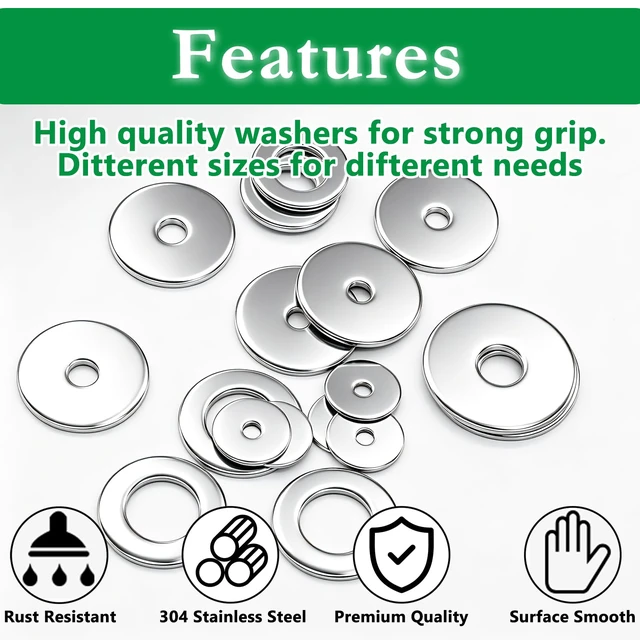 Alt view image 4 of 6 - 455PCS 304 Stainless Steel Fender Washer Kit, Washers for Bolts 15 Metric Sizes Fender Washers for Screws -M3, M4, M5, M6, M8, M10, M12 for Home & Industrial Usage
