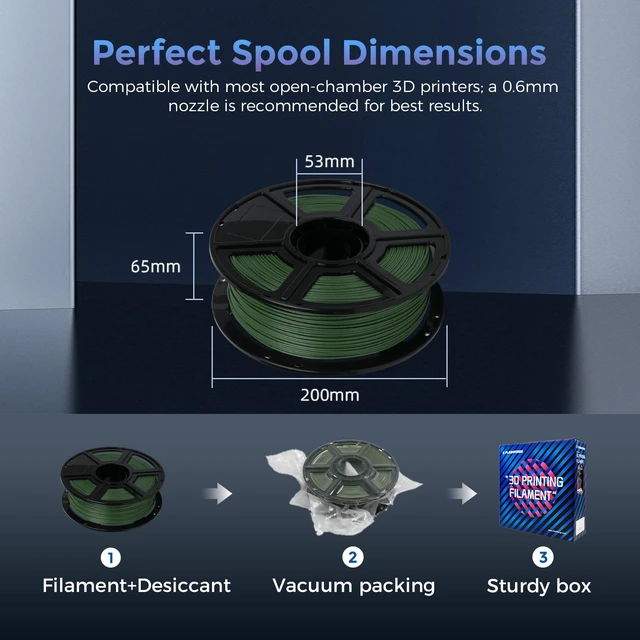 Alt view image 7 of 7 - Carbon Fiber PETG Filament 1.75mm Grass Green, Reinforced 3D Printer Filament 1kg, Lightweight & High-Strength PETG-CF Filament, Strong & Easy to Print