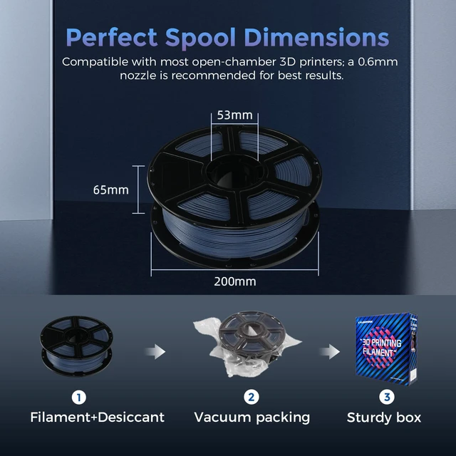 Alt view image 6 of 6 - Carbon Fiber PLA Filament 1.75mm Sailor Blue, Reinforced 3D Printer Filament 1kg, Lightweight & High-Strength PLA-CF Filament, Strong & Easy to Print