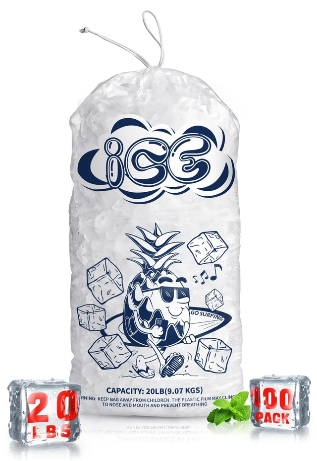 Main image of 100 Pack Ice Bags 20 lb with Drawstring, Heavy-Duty Ice Bags for Ice Machine(2 Mils Thickness)