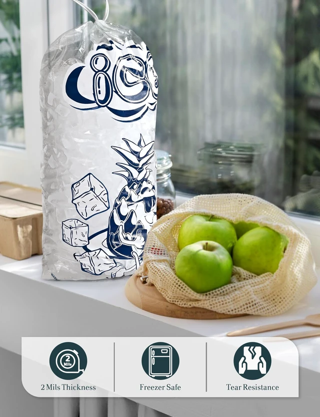 Alt view image 2 of 7 - 100 Pack Ice Bags 20 lb with Drawstring, Heavy-Duty Ice Bags for Ice Machine(2 Mils Thickness)