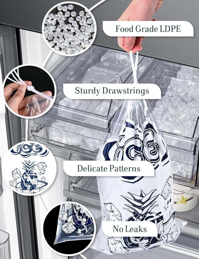 Alt view image 3 of 7 - 100 Pack Ice Bags 20 lb with Drawstring, Heavy-Duty Ice Bags for Ice Machine(2 Mils Thickness)
