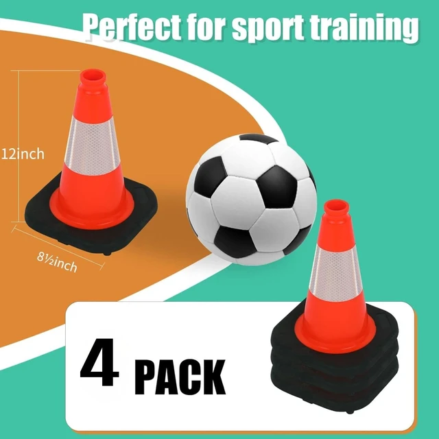 Alt view image 2 of 7 - 4 Pack 12 Inch Red Traffic Cones with 4 Inch Reflective Collar, Heavy Duty PVC Safety Cones with 8.5 x 8.5 Inch Base for Parking, Driving Practice, Sports Training, and Construction