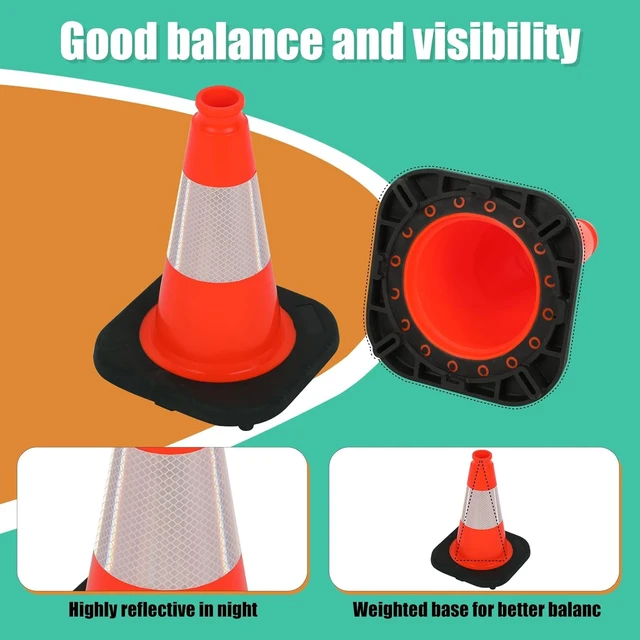 Alt view image 3 of 7 - 4 Pack 12 Inch Red Traffic Cones with 4 Inch Reflective Collar, Heavy Duty PVC Safety Cones with 8.5 x 8.5 Inch Base for Parking, Driving Practice, Sports Training, and Construction