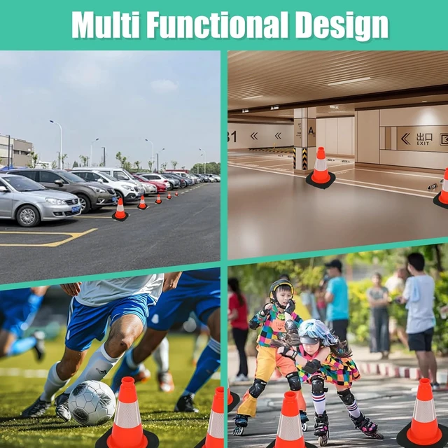 Alt view image 7 of 7 - 4 Pack 12 Inch Red Traffic Cones with 4 Inch Reflective Collar, Heavy Duty PVC Safety Cones with 8.5 x 8.5 Inch Base for Parking, Driving Practice, Sports Training, and Construction