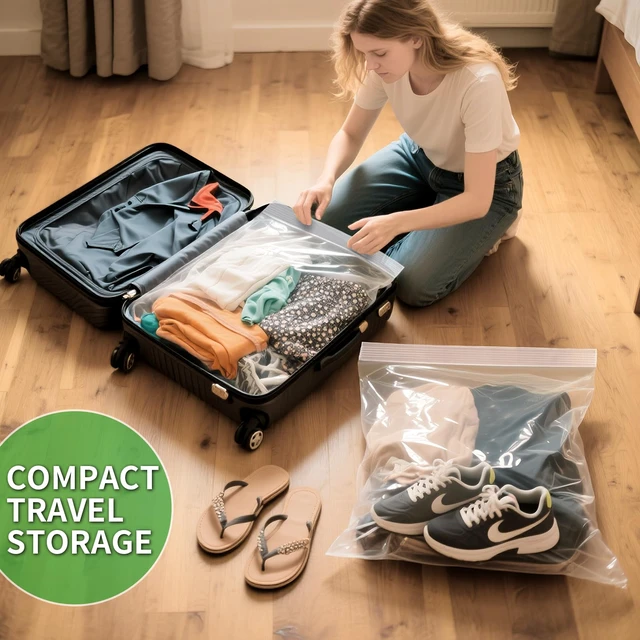 Alt view image 5 of 7 - 80PACK 5 Gallon Large Zipper Bags for Storage 18" x 24" Storage Bags Large Clear Zipper Bags Reusable with Sealable Zippers Top for Clothes, Travel & Moving,Thick 4 Mil