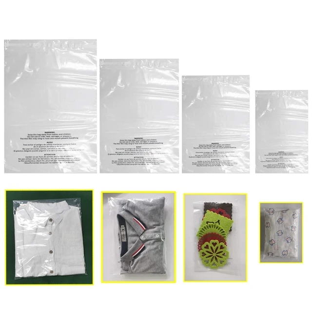 Alt view image 6 of 6 - 400 Count Combo Pack Warning Bags - 6x9, 8x10, 9x12, 11x14 Inch Self Seal Clear Poly Bags with Suffocation Warning with Permanent Adhesive, Strong Adhesive, Not Resealable (1.5mil)