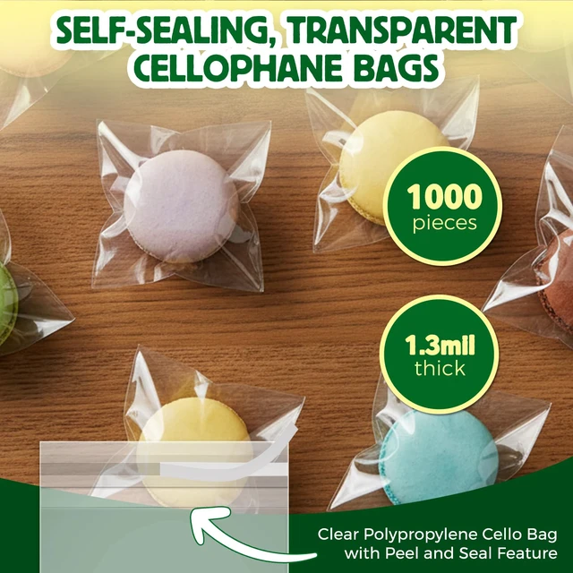 Alt view image 2 of 6 - Self Sealing Cellophane Bags - 4" x 4" (1000 Count) - Clear Plastic Resealable Cello Bag - Cellophane Treat Bags, Cookie Bags for Packaging, Candy bags, Cello Bags, Pastry Bags