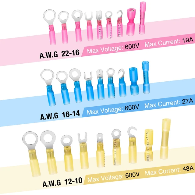 Alt view image 3 of 7 - 270 PCS Heat Shrink Wire Connector Waterproof Marine Automotive Connector Assortment Rings Fork Hook Spade Butt Splices