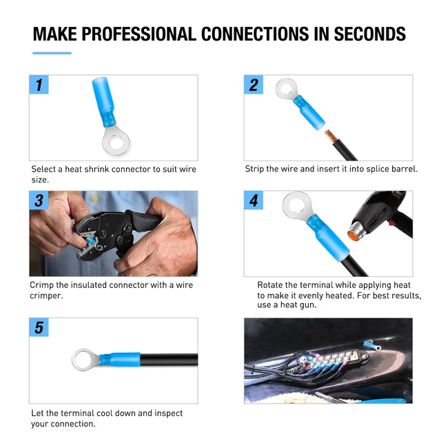 Alt view image 5 of 7 - 270 PCS Heat Shrink Wire Connector Waterproof Marine Automotive Connector Assortment Rings Fork Hook Spade Butt Splices