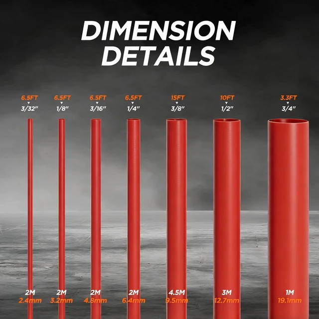 Alt view image 2 of 7 - 7-Size Heat Shrink Tubing Roll Kit: 4:1 Adhesive Lined, 54 Ft Marine Grade Waterproof, Insulated Sealed, Oil-Proof & Wear-Resistant, for Home Use & Industrial Applications (Red)