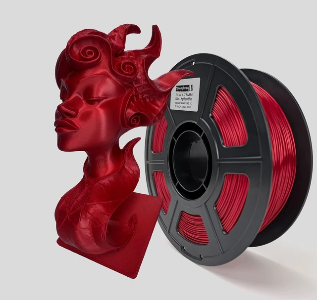 Alt view image 2 of 7 - PLA High Speed 3D Printer Filament 1.75mm, Silk Deep Red PLA Filament, Glossy Ruby Red Filament, High Speed PLA 3D Printing Filament for Dragons, Figures, 1kg Spool
