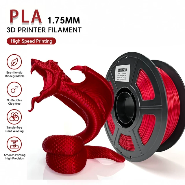 Alt view image 4 of 7 - PLA High Speed 3D Printer Filament 1.75mm, Silk Deep Red PLA Filament, Glossy Ruby Red Filament, High Speed PLA 3D Printing Filament for Dragons, Figures, 1kg Spool