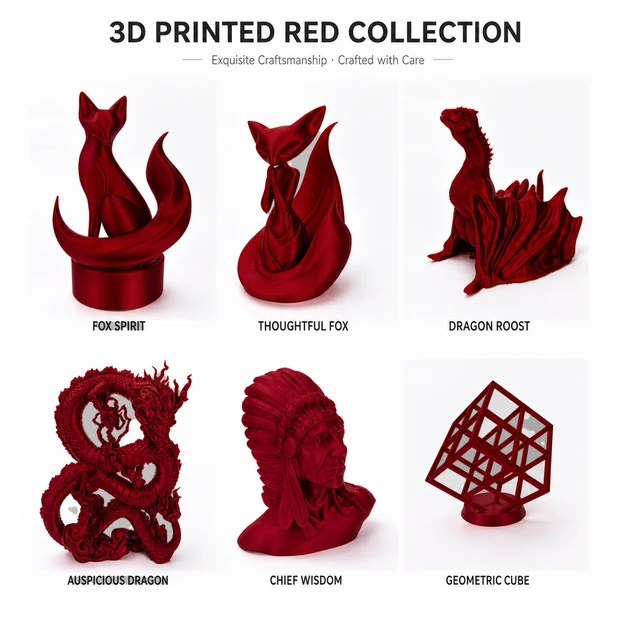 Alt view image 6 of 7 - PLA High Speed 3D Printer Filament 1.75mm, Silk Deep Red PLA Filament, Glossy Ruby Red Filament, High Speed PLA 3D Printing Filament for Dragons, Figures, 1kg Spool