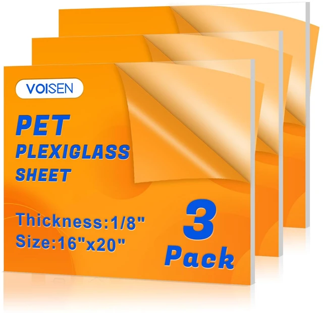 Main image of 3 Pack Plexiglass Sheets 1/8 Inch Thick, 16"X20" Plexi Glass Panel Plastic Sheet for Crafts,Signs, Display Cases, Sneeze Guard, Cut with Engraver,Power Saw or Hand Tools