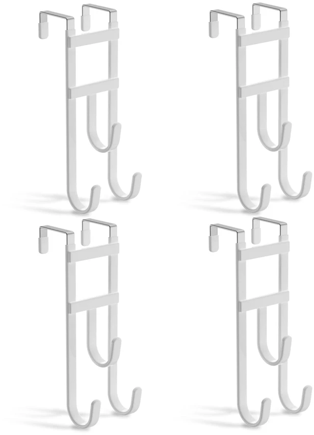 Main image of 4 Pack Over-the-Door Hooks, No Installation Required, 100 Lb Heavy Duty with Anti-Scratch Rubber & Rust-Proof, Space-Saving Organizer for Coats, Towel & Bag, Bathroom, Bedroom, Kitchen, Office, White