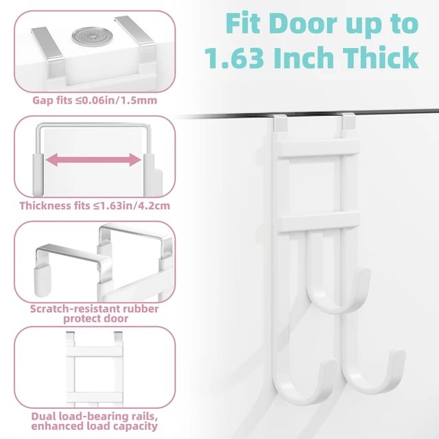 Alt view image 3 of 7 - 4 Pack Over-the-Door Hooks, No Installation Required, 100 Lb Heavy Duty with Anti-Scratch Rubber & Rust-Proof, Space-Saving Organizer for Coats, Towel & Bag, Bathroom, Bedroom, Kitchen, Office, White