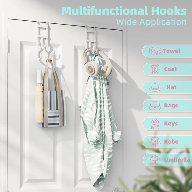 Alt view image 4 of 7 - 4 Pack Over-the-Door Hooks, No Installation Required, 100 Lb Heavy Duty with Anti-Scratch Rubber & Rust-Proof, Space-Saving Organizer for Coats, Towel & Bag, Bathroom, Bedroom, Kitchen, Office, White