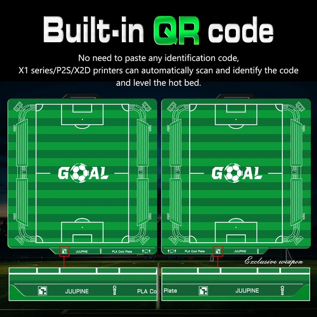 Alt view image 7 of 7 - JUUPINE Goal Build Plate for Bambu Lab P2S/X2D/X1/X1C/A1/P1P/P1S PLA Cool Plate 256x256mm,Room Temp Printing Save time&Energy for Bambu Lab Build Plate with QR Code Scratch-Resistant Easy to Maintain