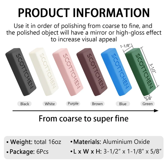 Alt view image 2 of 7 - Buffing Polishing Cutting Compounds 16 Oz.Kit-for Stainless Steel Aluminum Jewelry,Black White Purple Brown Blue Green,from Course to Fine - 6 Pcs