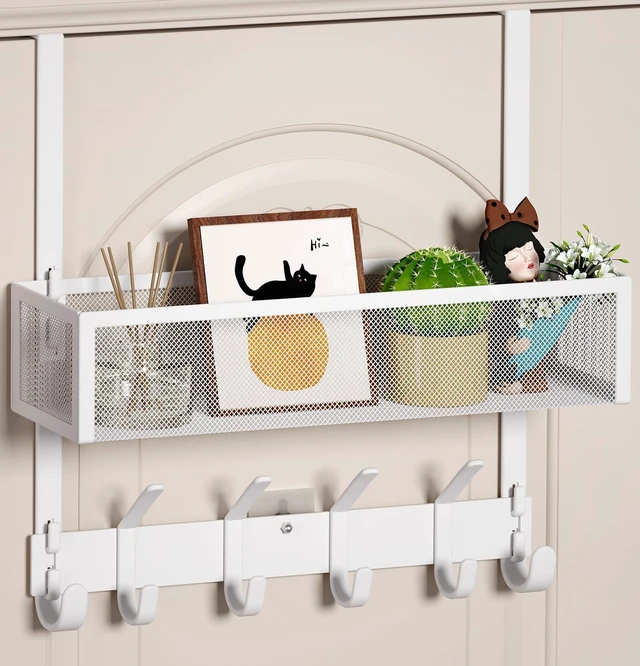 Main image of Over The Door Hooks Organizer, Over Door Towel Rack,Fits Doors 1 3/4" 10 Coat Hooks & 2 Wreath Hanger,Space-Saving,Over the Door Hooks,Door Hanger Organizer for Bedroom, Kitchen, Bathroom(White)