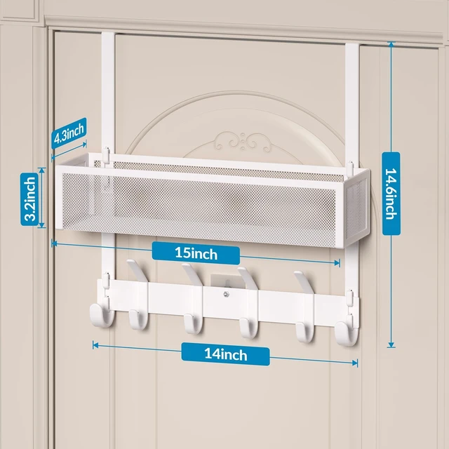 Alt view image 3 of 7 - Over The Door Hooks Organizer, Over Door Towel Rack,Fits Doors 1 3/4" 10 Coat Hooks & 2 Wreath Hanger,Space-Saving,Over the Door Hooks,Door Hanger Organizer for Bedroom, Kitchen, Bathroom(White)