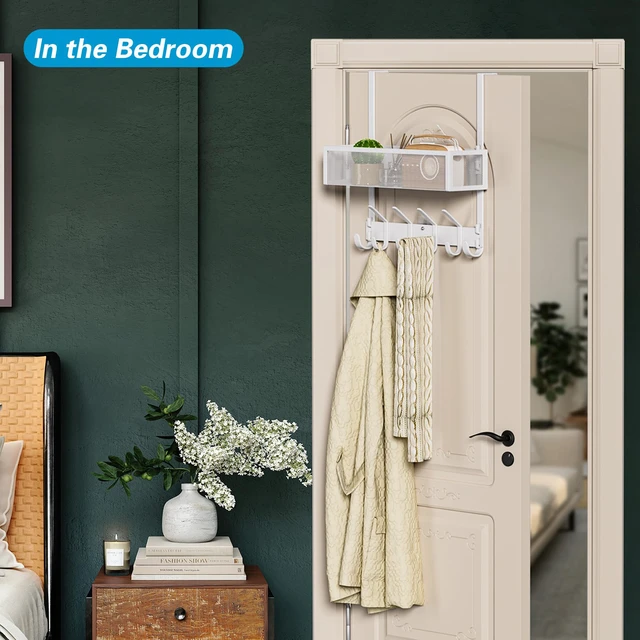 Alt view image 6 of 7 - Over The Door Hooks Organizer, Over Door Towel Rack,Fits Doors 1 3/4" 10 Coat Hooks & 2 Wreath Hanger,Space-Saving,Over the Door Hooks,Door Hanger Organizer for Bedroom, Kitchen, Bathroom(White)